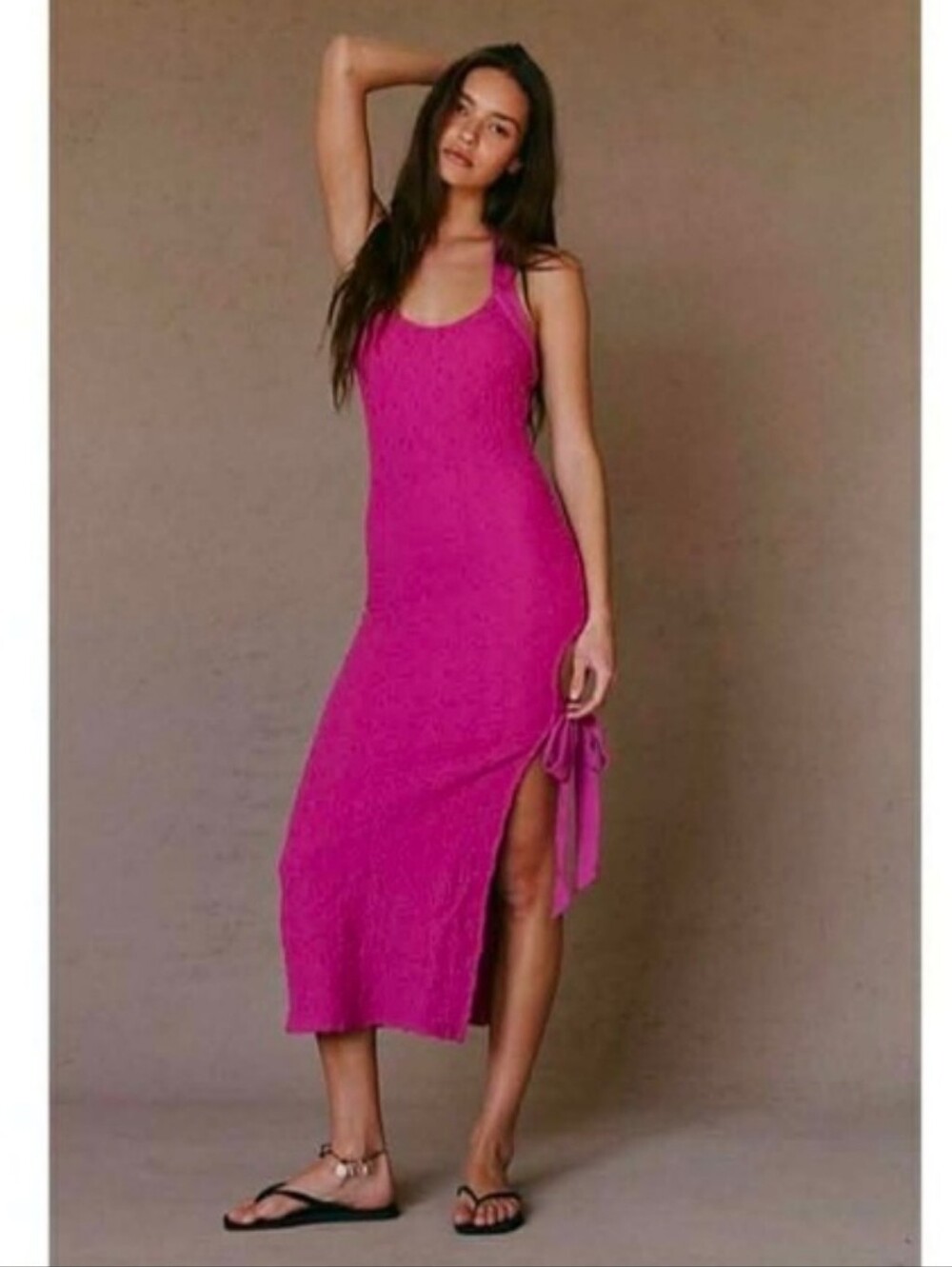 Free People Rose Violet Sea Foam Textured Halter Midi Dress Side Bow Beachy Med